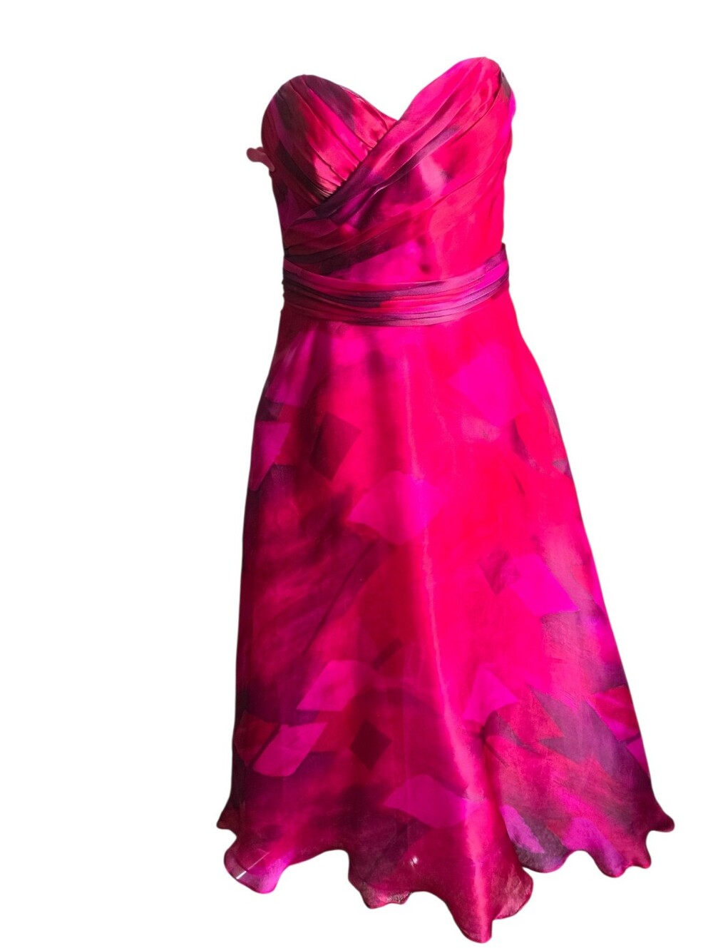 Mikael Aghal Magenta Fuchsia Watercolor Organza Strapless Ball Gown Dress Size 6